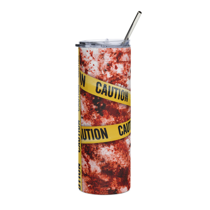 Back View 20 oz Skinny Tumbler with Blood Splatter and Caution Tape