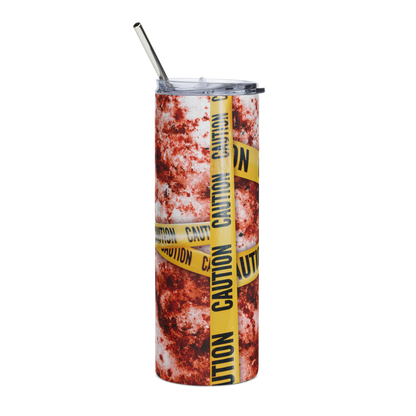 Left View 20 oz Skinny Tumbler with Blood Splatter and Caution Tape