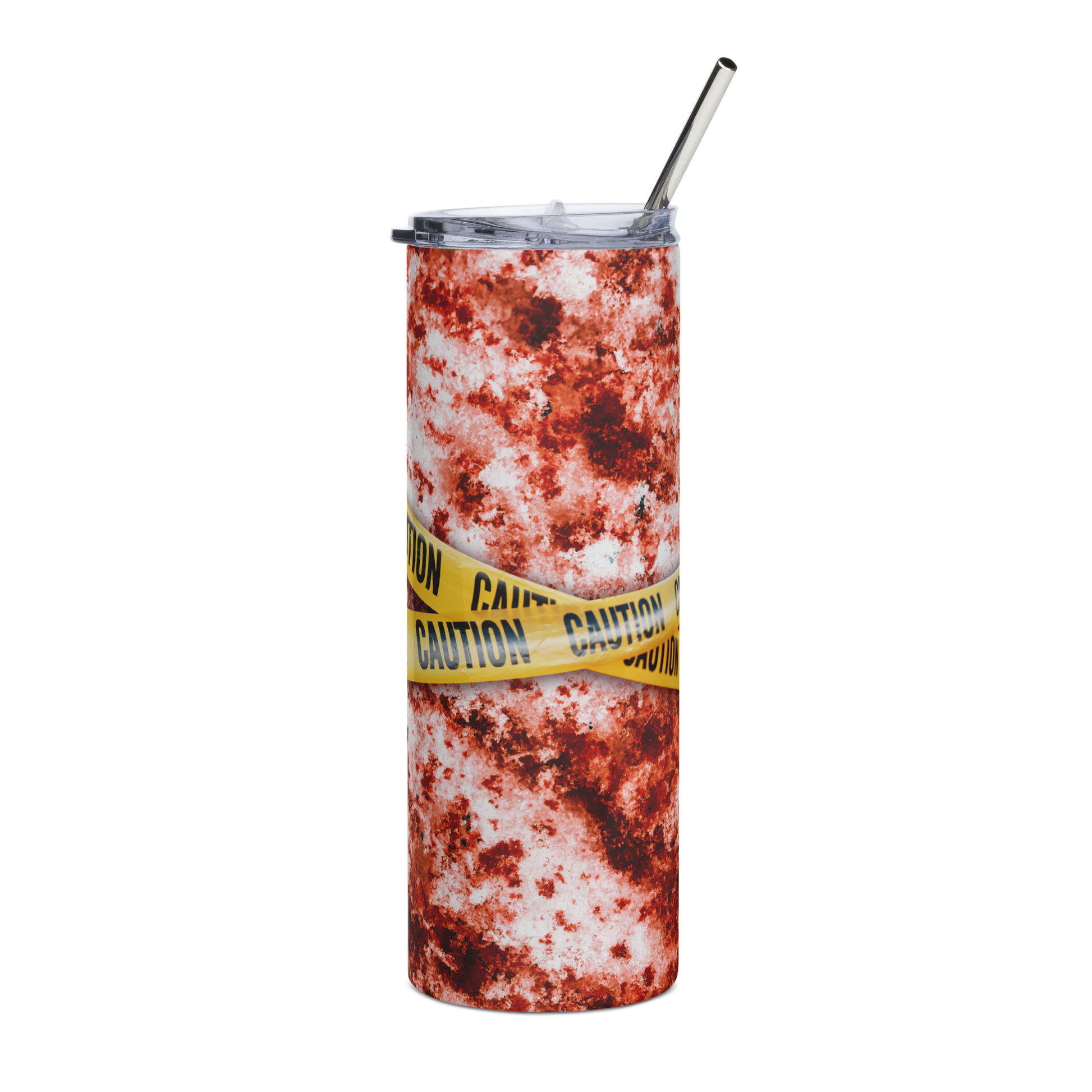 Right View 20 oz Skinny Tumbler with Blood Splatter and Caution Tape