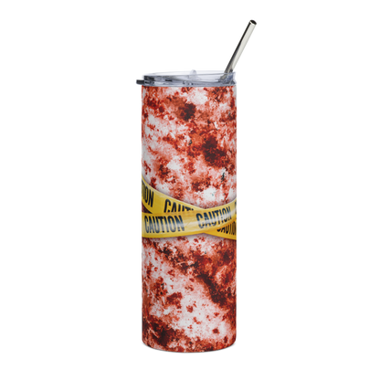 Right View 20 oz Skinny Tumbler with Blood Splatter and Caution Tape