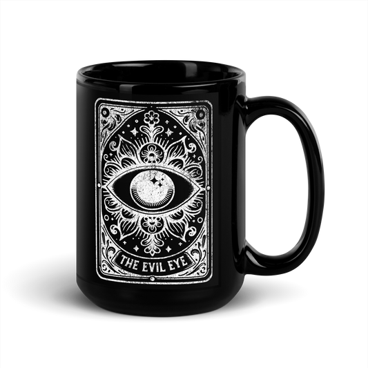 15 oz Black Mug with a Evil Eye Tarot Card Graphic