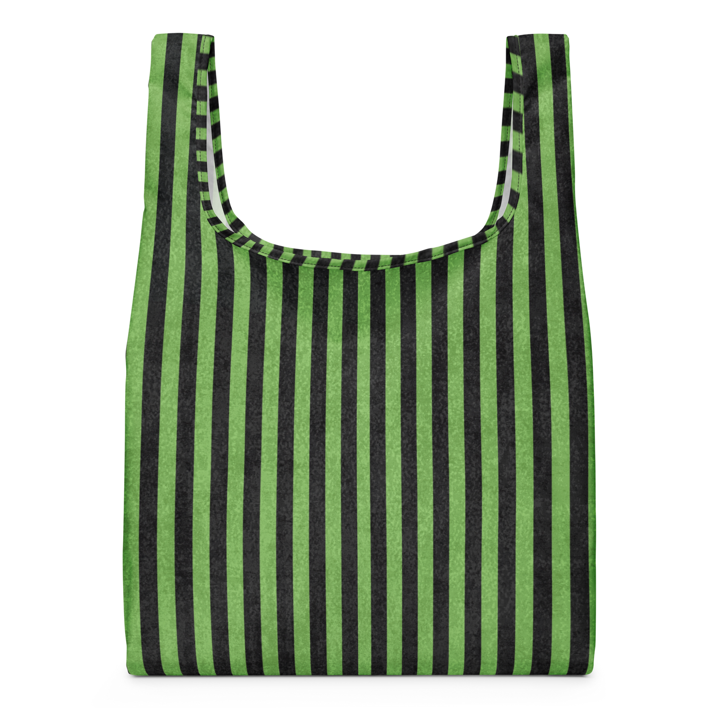 Green and black striped reusable shopping bag