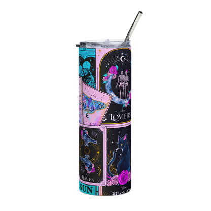 Left View: Colorful Arrangement of tarot cards on a 20 oz Skinny Tumbler