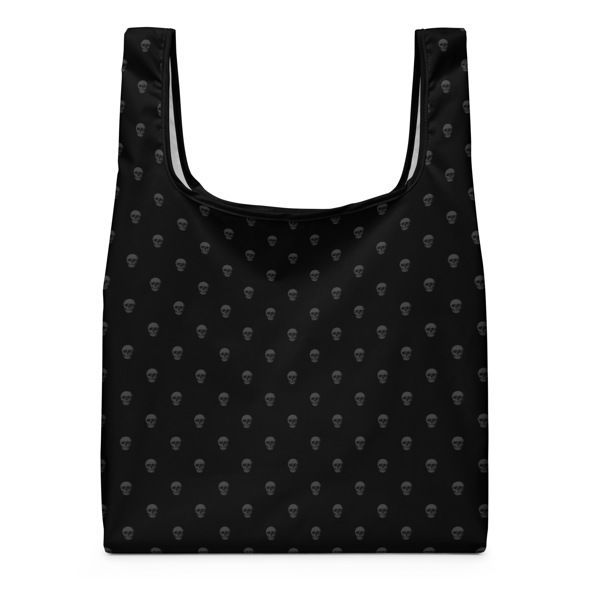 Black shopping reusable bag with skull pattern