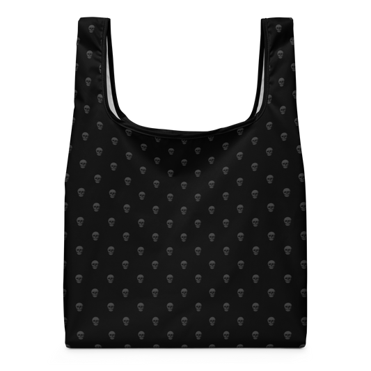 Black shopping reusable bag with skull pattern