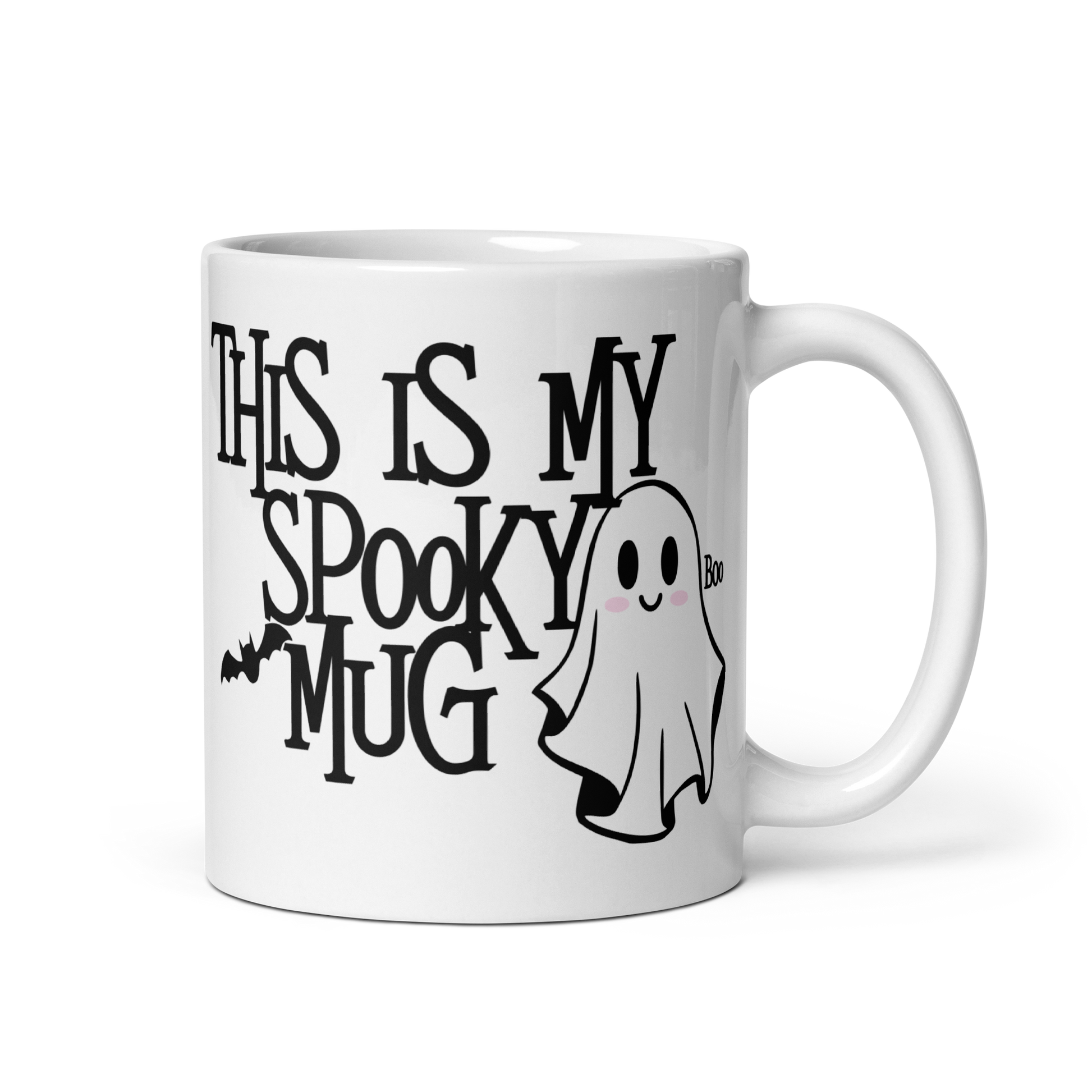 11 oz White Mug with cute little ghost with text: This is My Spooky Mug