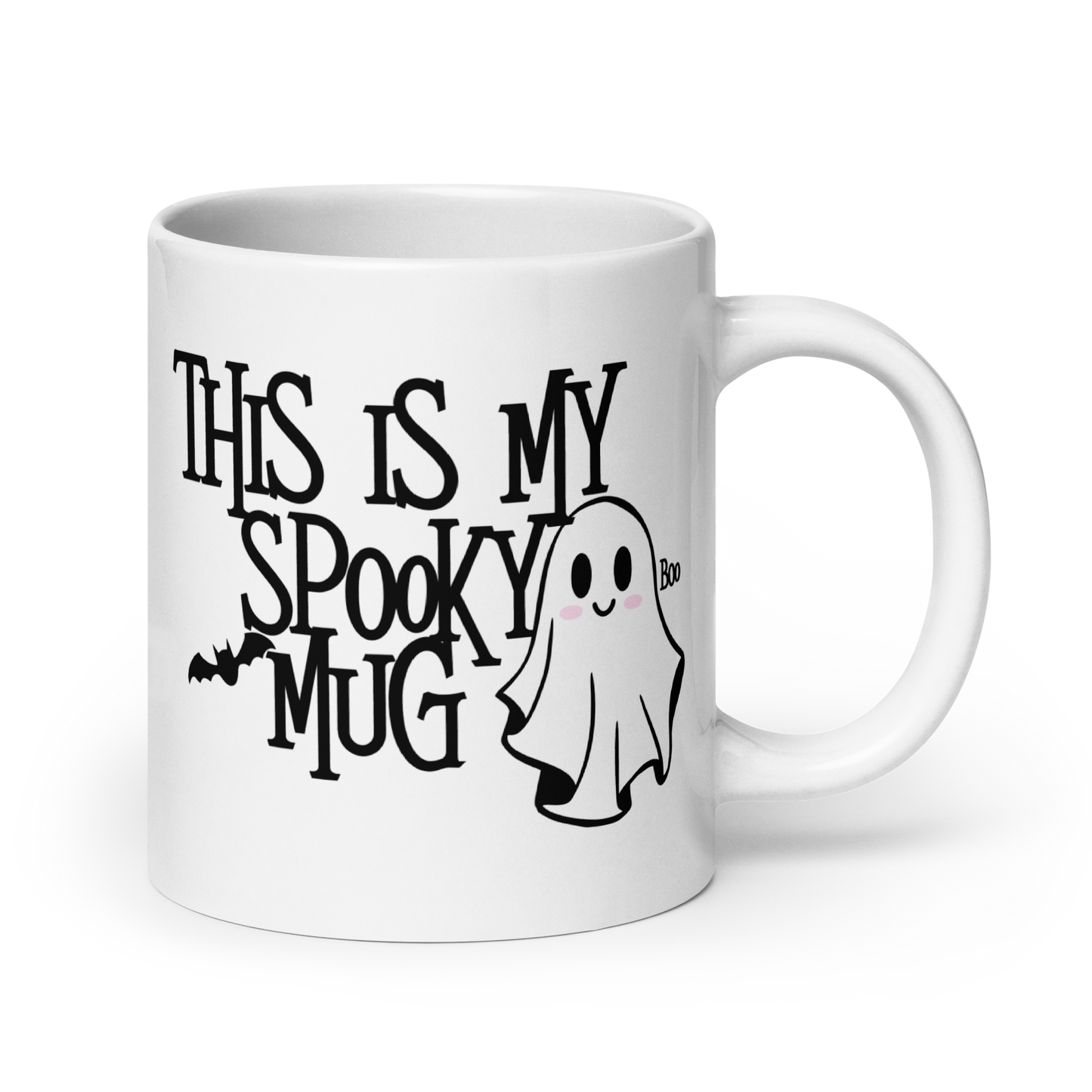 20 oz White Mug with cute little ghost with text: This is My Spooky Mug