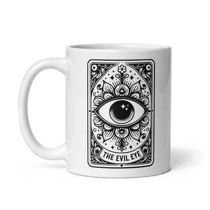 11 oz White mug with 'The Evil Eye' Tarot Card design