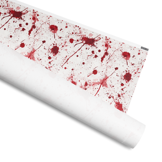 Wrapping Paper, White background with Blood Splatter, Available in 2 sizes, 30" x 72", 30" x 180" and 2 finishes, matte and glossy 