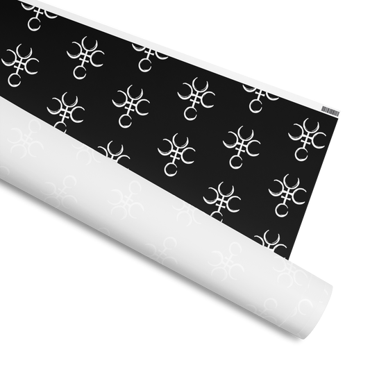 Wrapping Paper of the Symbol of Hecate, Black Background White Symbol, Available in 2 sizes, 30" x 72", 30" x 180" and 2 finishes, matte and glossy 